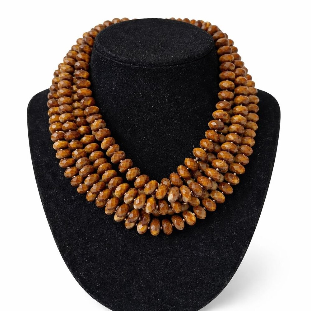Vtg Y2K Bill Blass Faceted Tiger’s Eye–Style Multi-Strand CHOKER Necklace